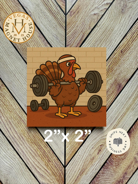 Turkey lifting weights    | Thanksgiving | : Gobble Design, Holiday Fridge Decor