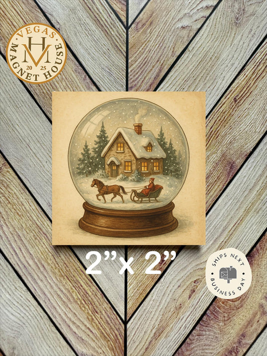 Globe Christmas Town: Decorative Fridge Magnet (2x2")
