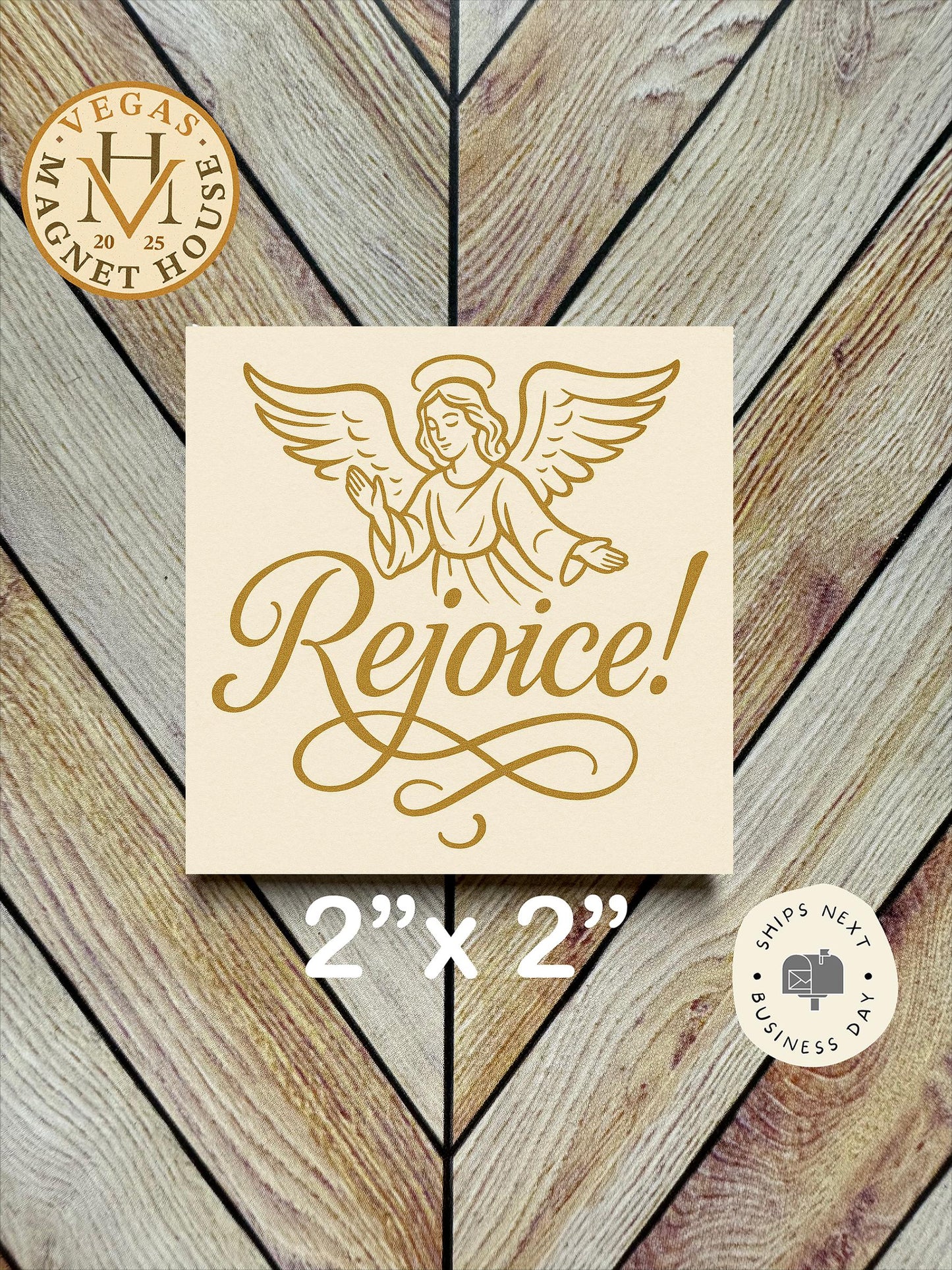 Rejoice Angel Magnet: Decorative Fridge Art (2x2")