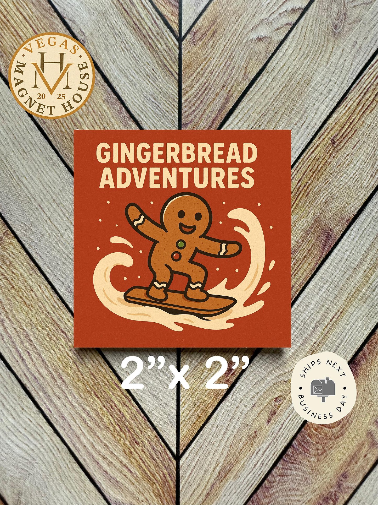 Gingerbread Snowboarding: Decorative Fridge Magnet (2x2")