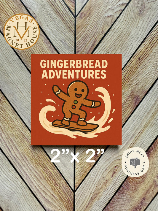 Gingerbread Snowboarding: Decorative Fridge Magnet (2x2")