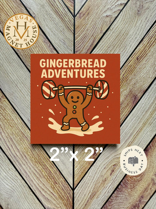 Gingerbread Weight lifting: Decorative Fridge Magnet (2x2")