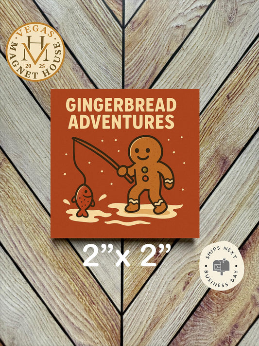 Gingerbread Fishing: Decorative Fridge Magnet (2x2")