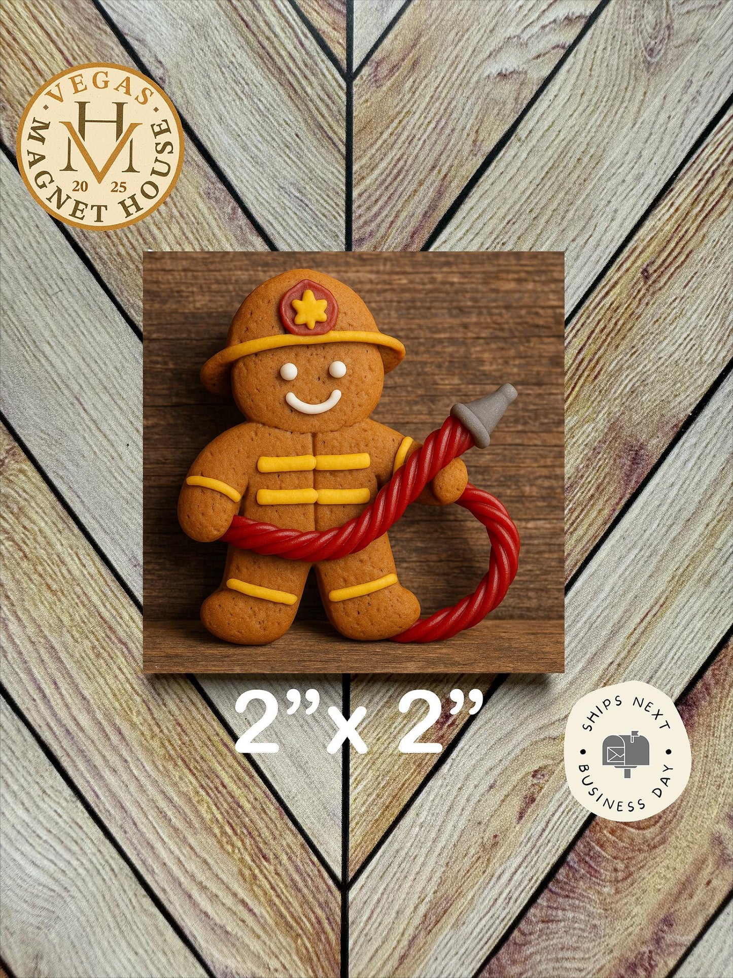 Gingerbread Fireman Fridge Magnet (2x2") | Firefighter Christmas Magnet