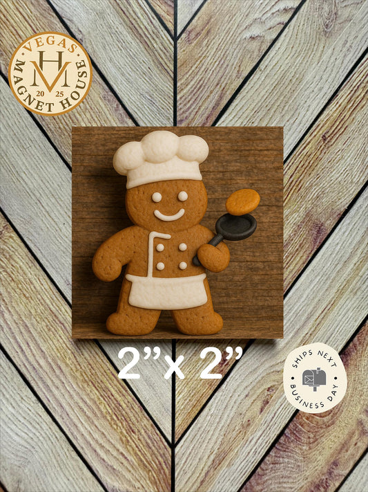 Gingerbread Chef: Decorative Fridge Magnet (2x2")