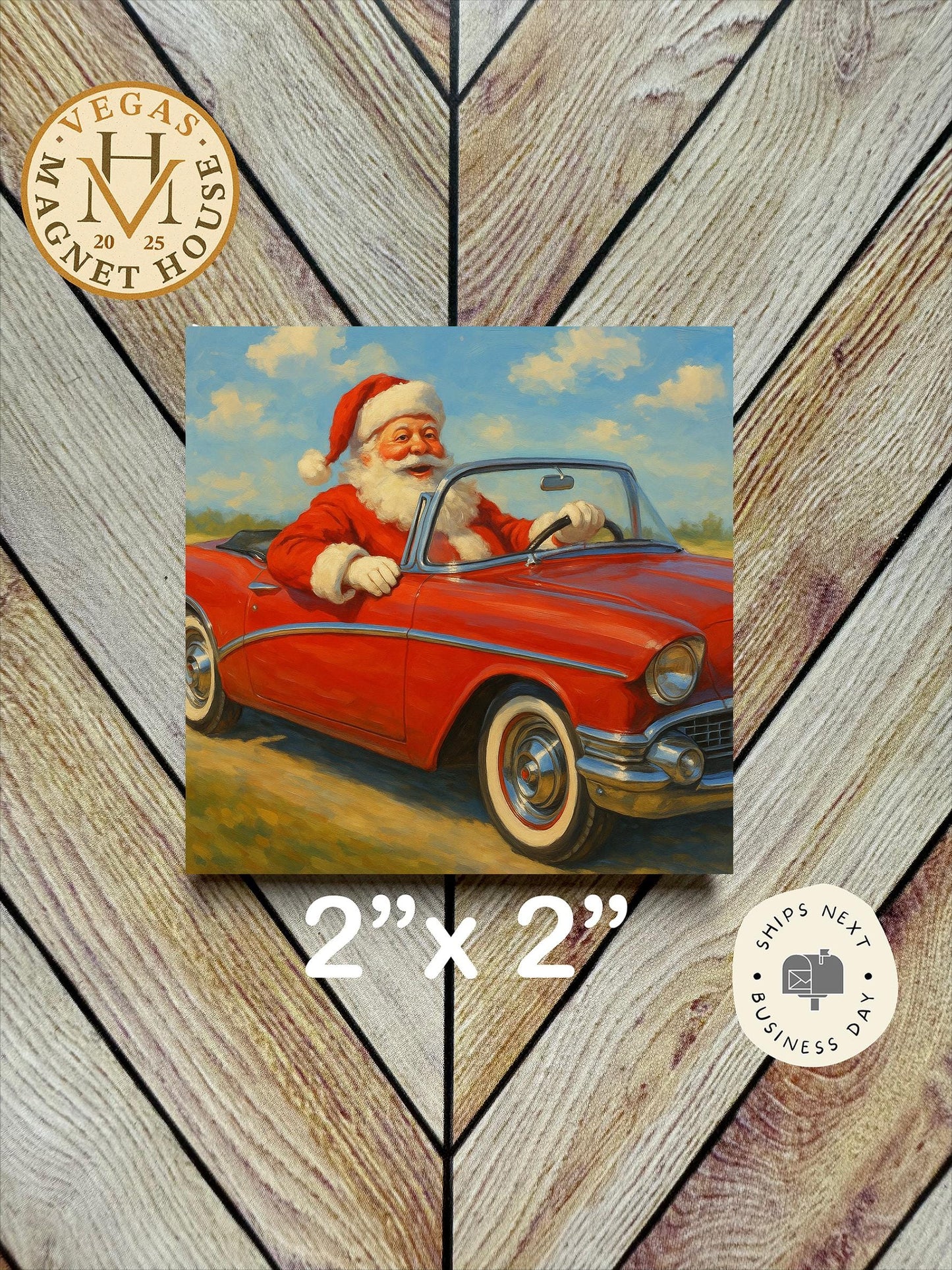 Santa Joy Ride : Decorative Fridge Magnet (2x2")