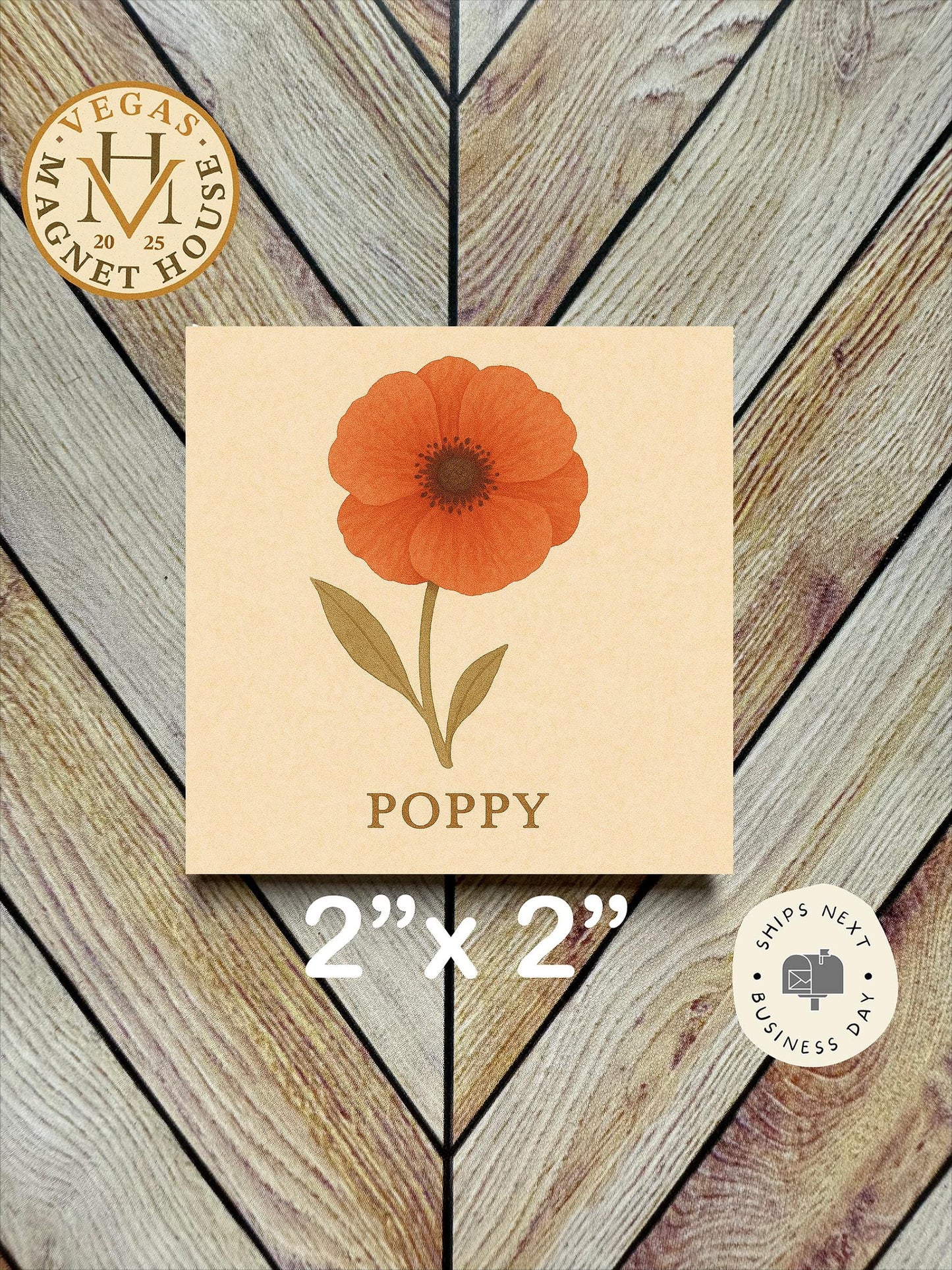 Poppy Flower Magnet: Holiday Fridge Decor (2x2")