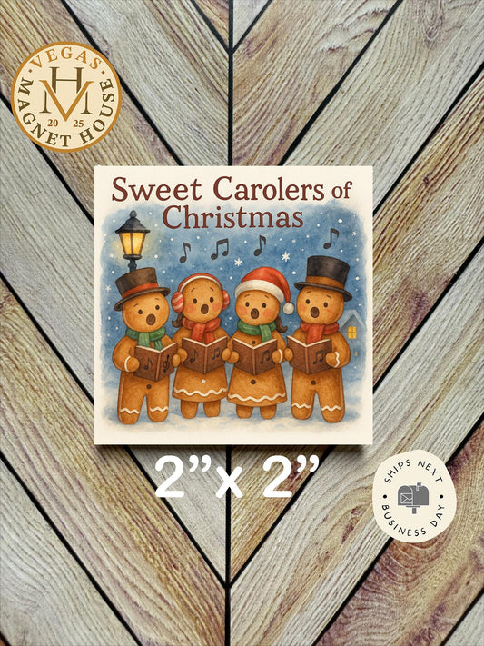 Gingerbread Carolers : Decorative Fridge Magnet (2x2")