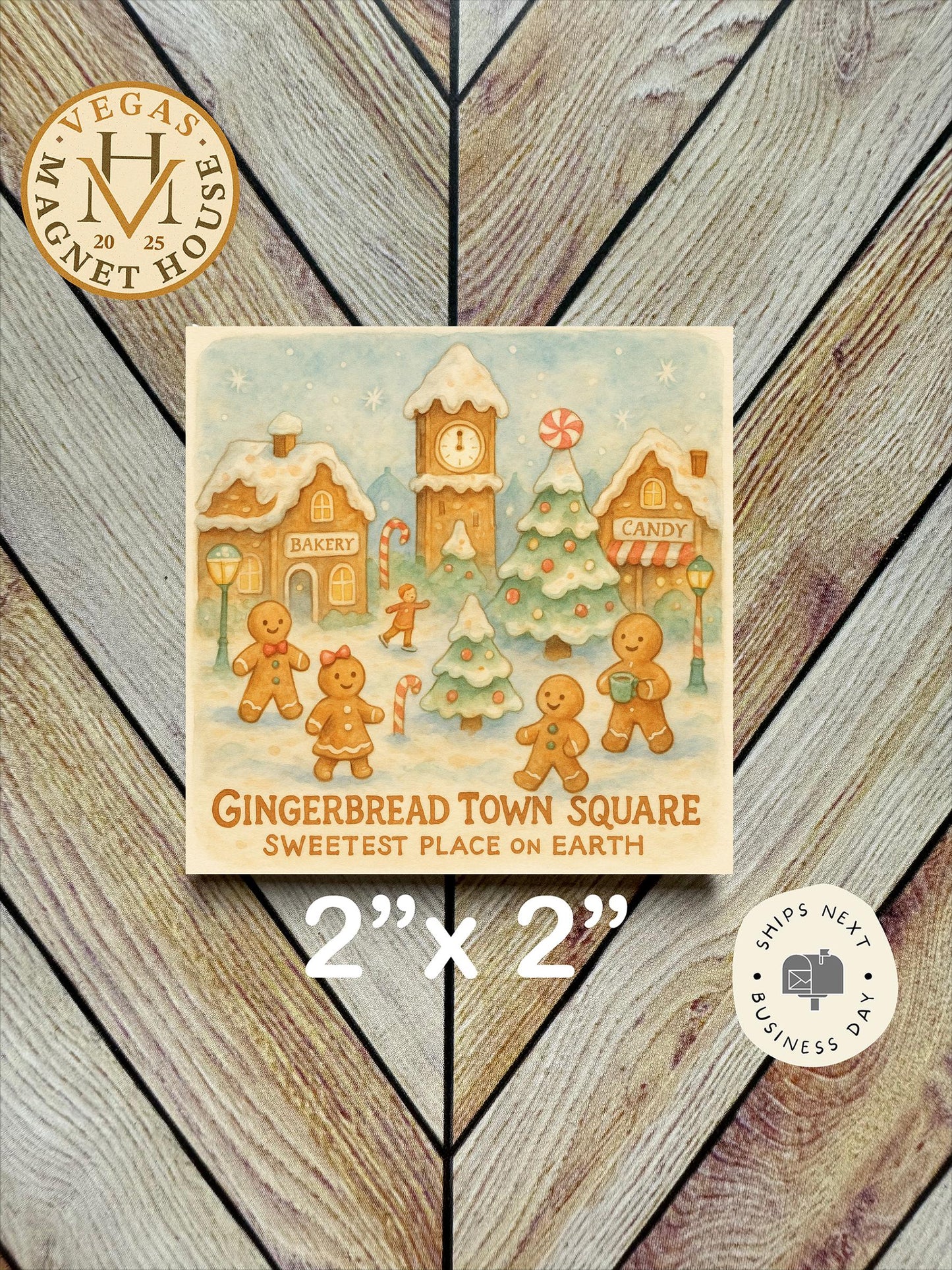 Gingerbread Town Square : Decorative Fridge Magnet (2x2")