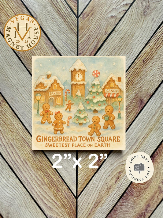 Gingerbread Town Square : Decorative Fridge Magnet (2x2")