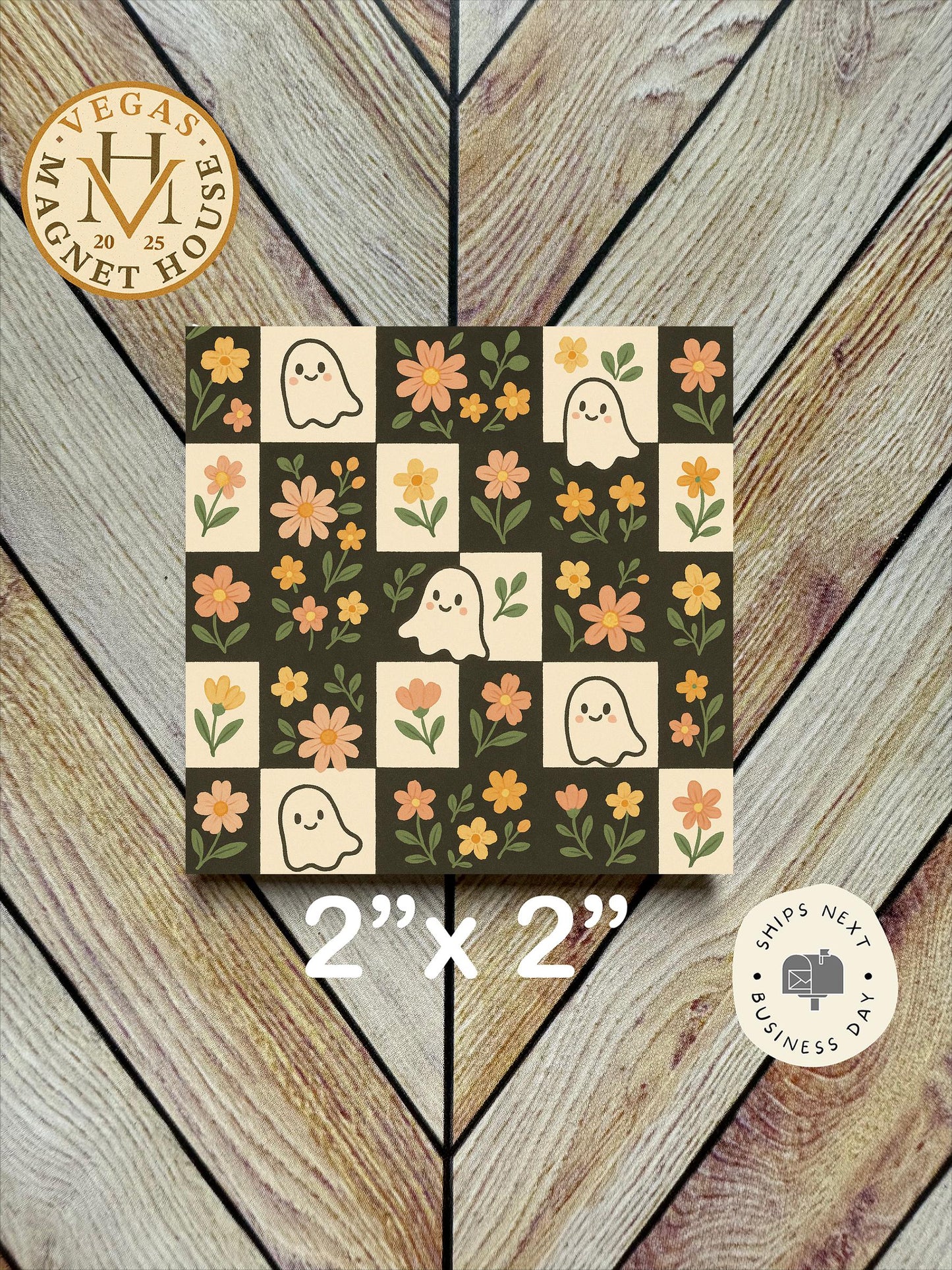 Little Ghost with Floral Design| Pumpkin head | Halloween Fridge Decor 2x2"