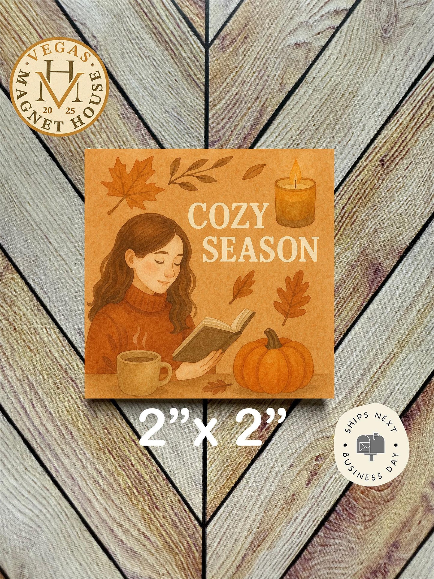Cozy Season Girl reading a book  magnet : Decorative Fridge Magnet (2x2")
