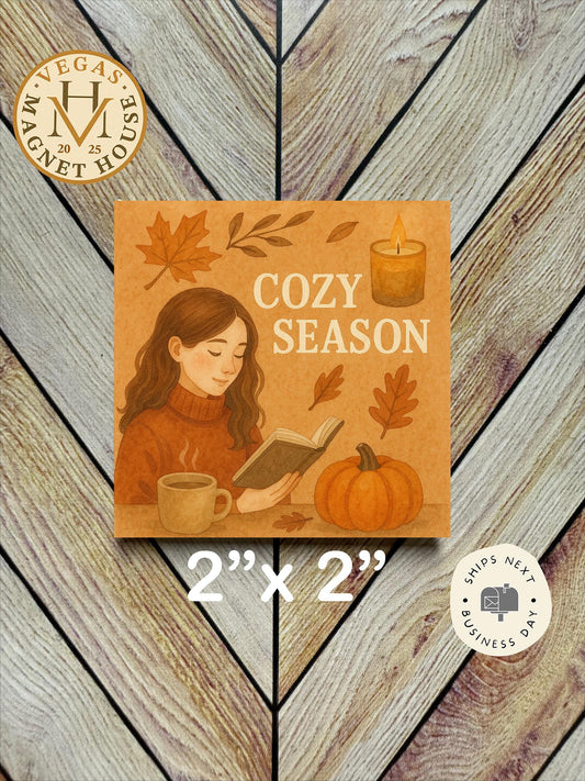 Cozy Season Girl reading a book  magnet : Decorative Fridge Magnet (2x2")