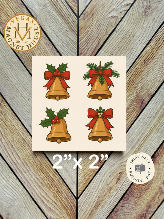 Christmas Bells  Magnet : Decorative Fridge Magnet (2x2")