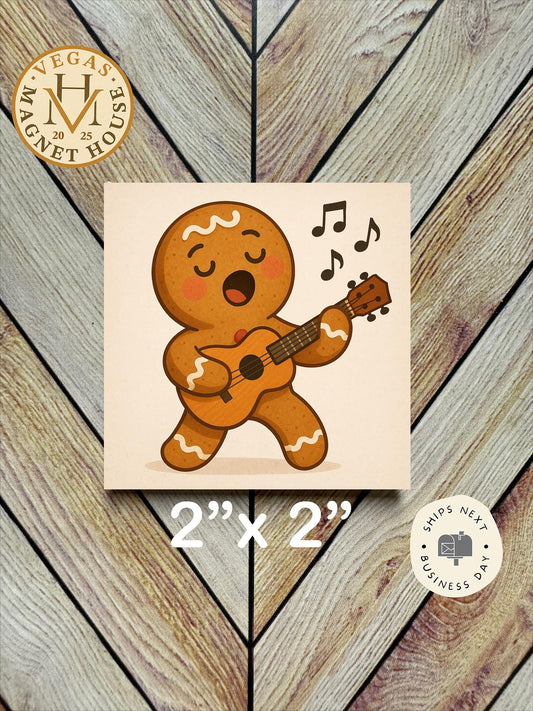 Gingerbread with Guitar  : Decorative Fridge Magnet (2x2")