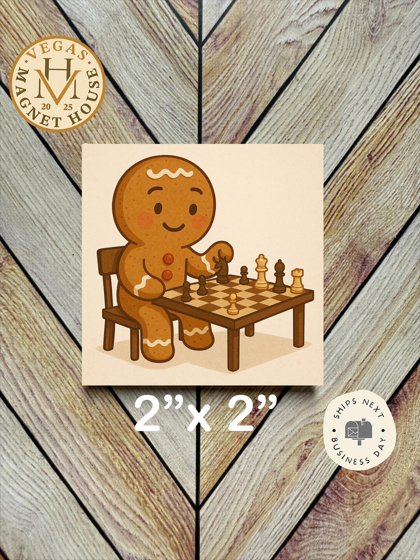 Gingerbread playing chess: Decorative Fridge Magnet (2x2")