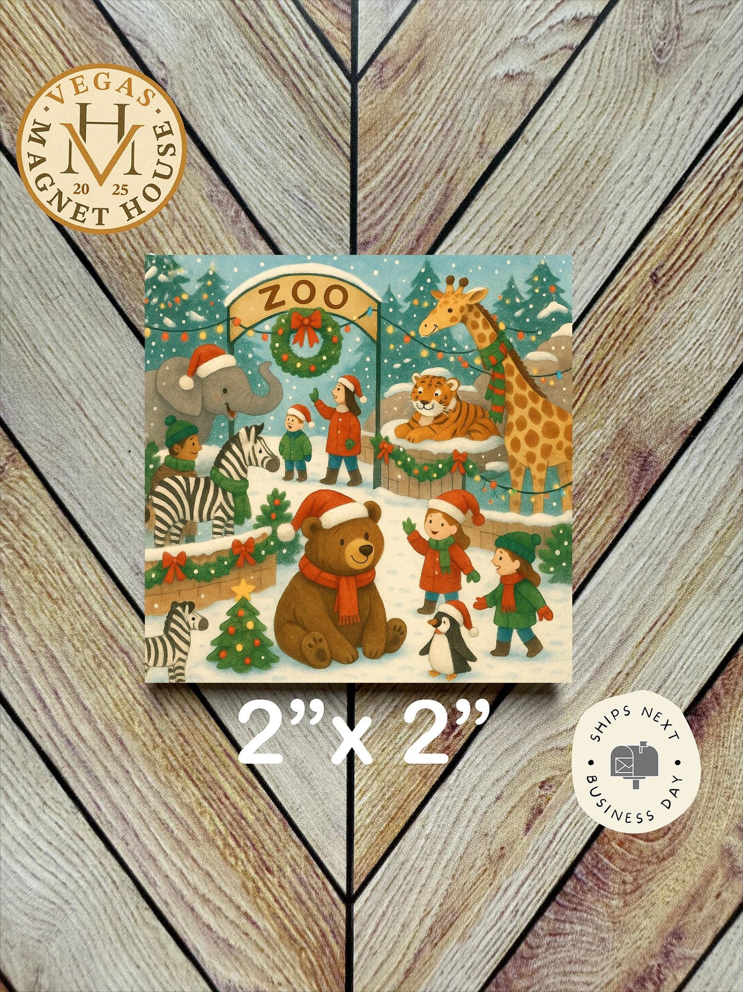 Christmas Zoo  : Decorative Fridge Magnet (2x2")
