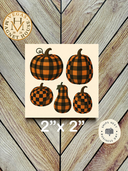 Checkered Pumpkins Magnet: Gobble Design, Holiday Fridge Decor