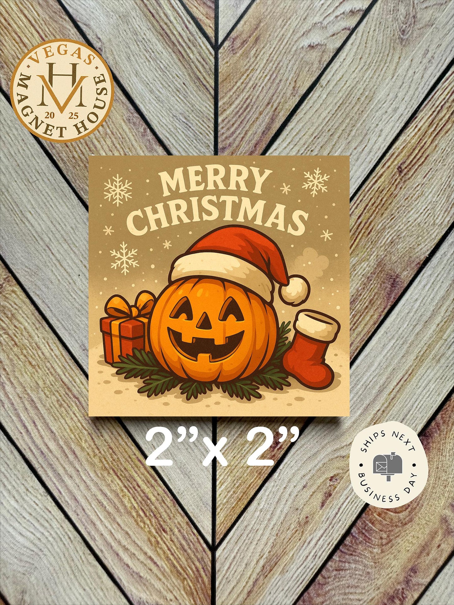 Happy Pumpkin Head ready for Christmas |pumpkins | Halloween Fridge Decor 2x2"