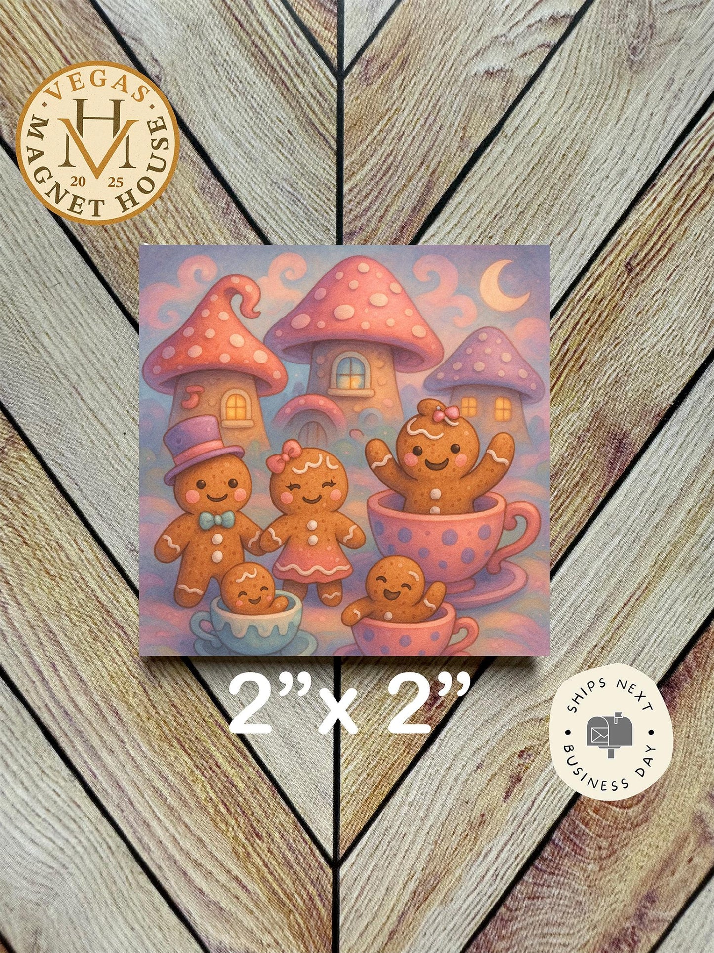 Gingerbread in a world of wonder: Decorative Fridge Magnet (2x2")