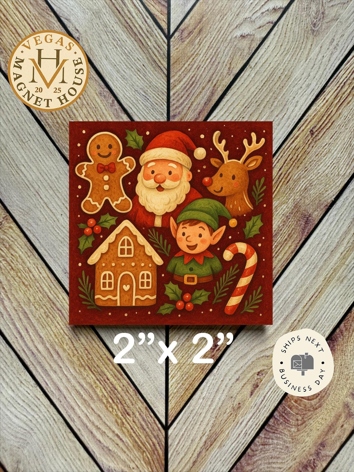 Gingerbread Christmas characters : Decorative Fridge Magnet (2x2")
