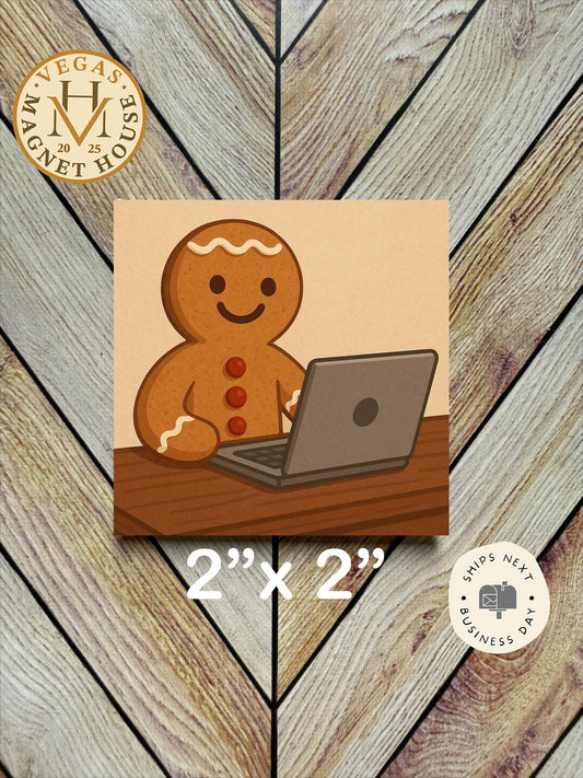 Gingerbread on laptop : Decorative Fridge Magnet (2x2")