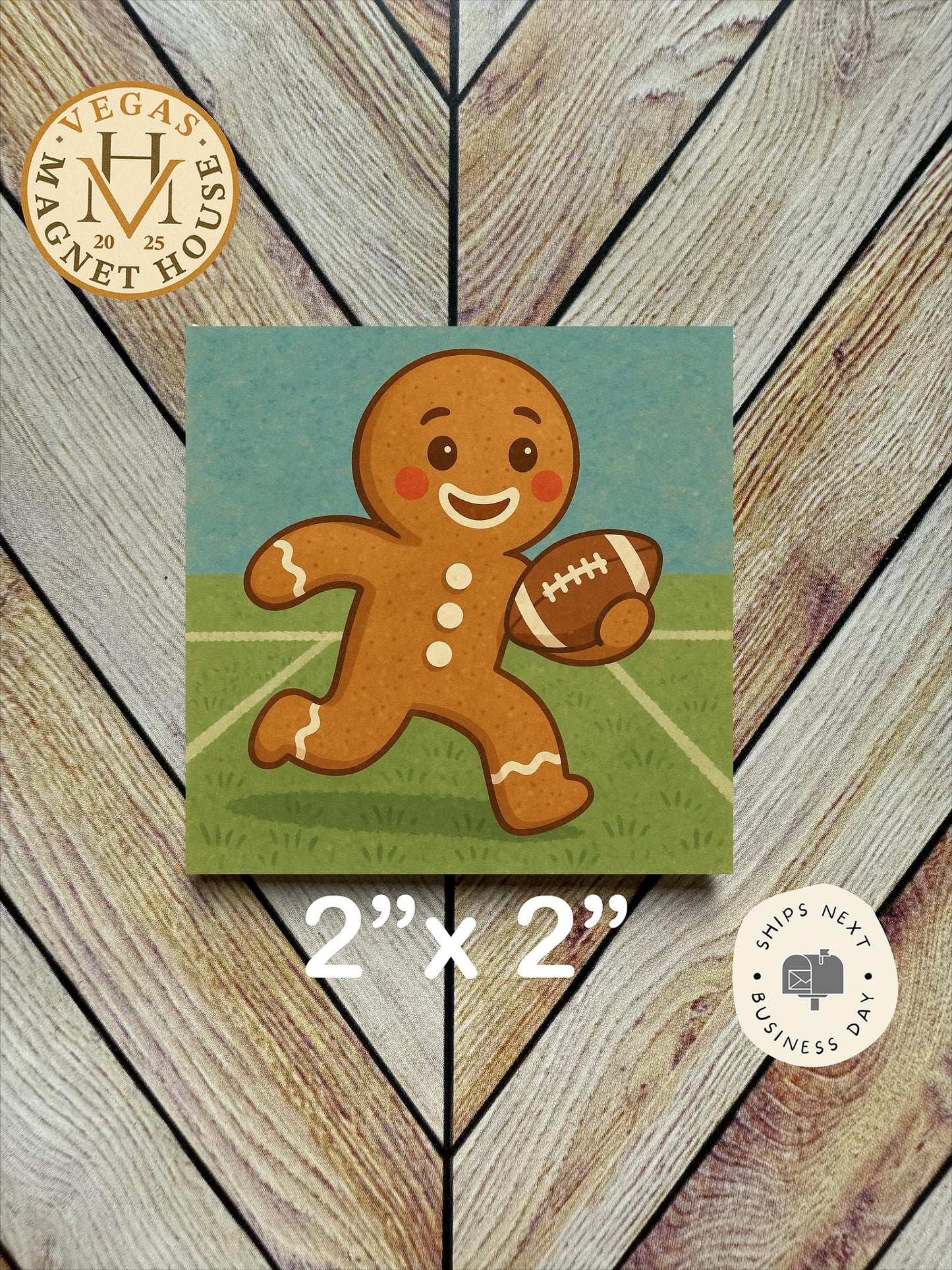Gingerbread Playing football : Decorative Fridge Magnet (2x2")