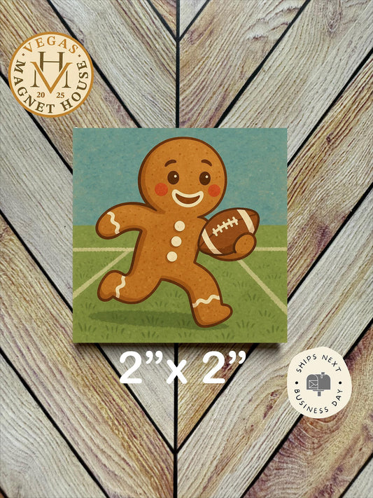 Gingerbread Playing football : Decorative Fridge Magnet (2x2")