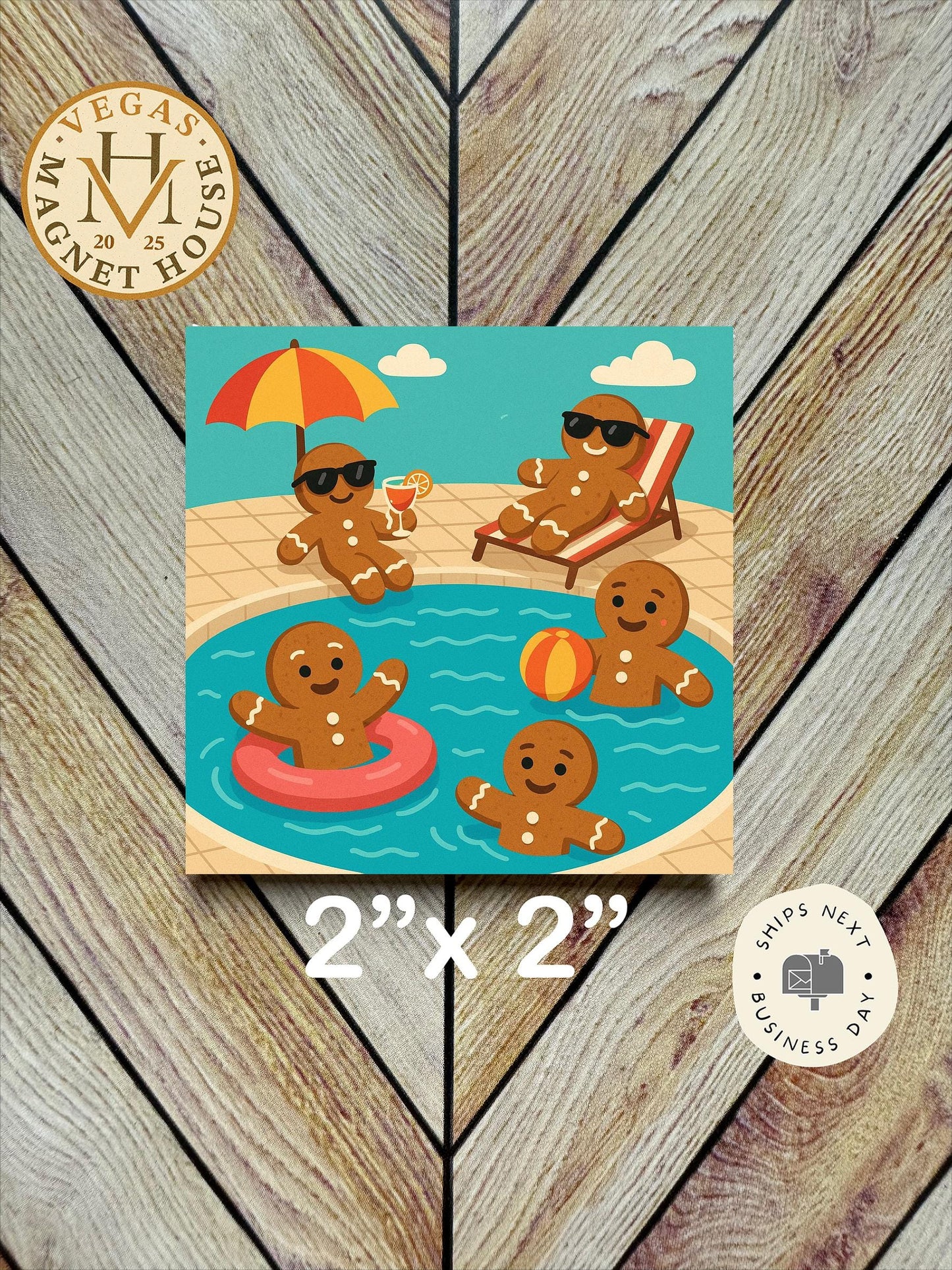 Gingerbread Pool Party : Decorative Fridge Magnet (2x2")