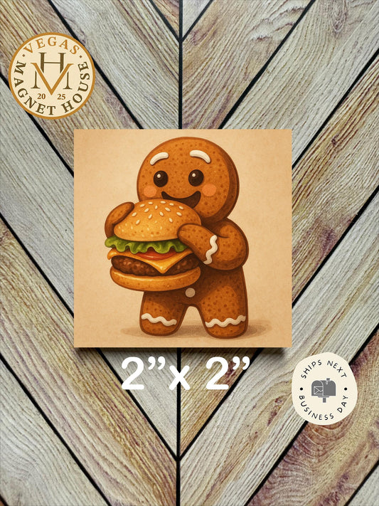 Gingerbread eating Burger   : Decorative Fridge Magnet (2x2")