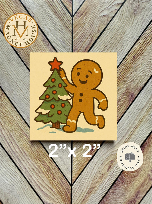 Gingerbread with Christmas Tree   : Decorative Fridge Magnet (2x2")
