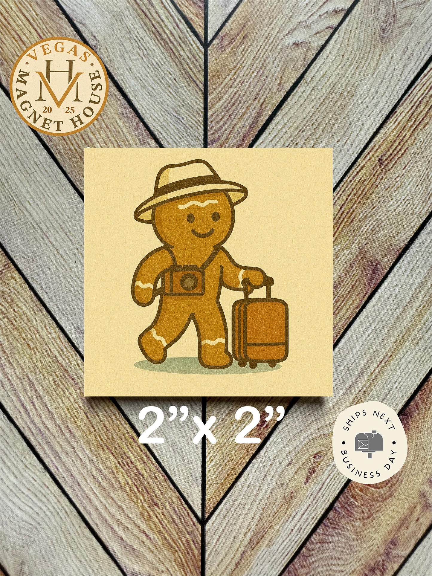 Gingerbread Traveler  : Decorative Fridge Magnet (2x2")