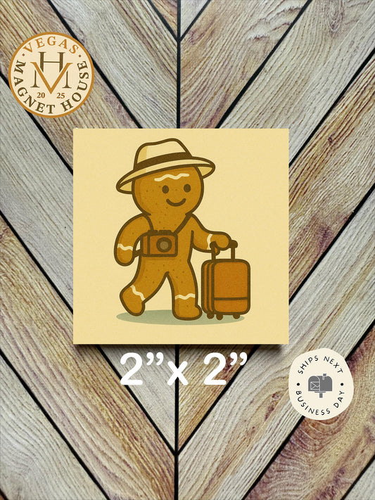 Gingerbread Traveler  : Decorative Fridge Magnet (2x2")