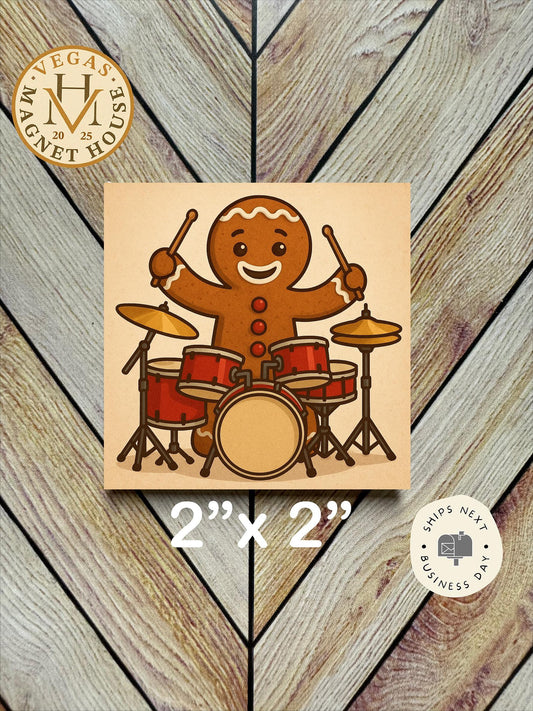 Gingerbread playing drums : Decorative Fridge Magnet (2x2")