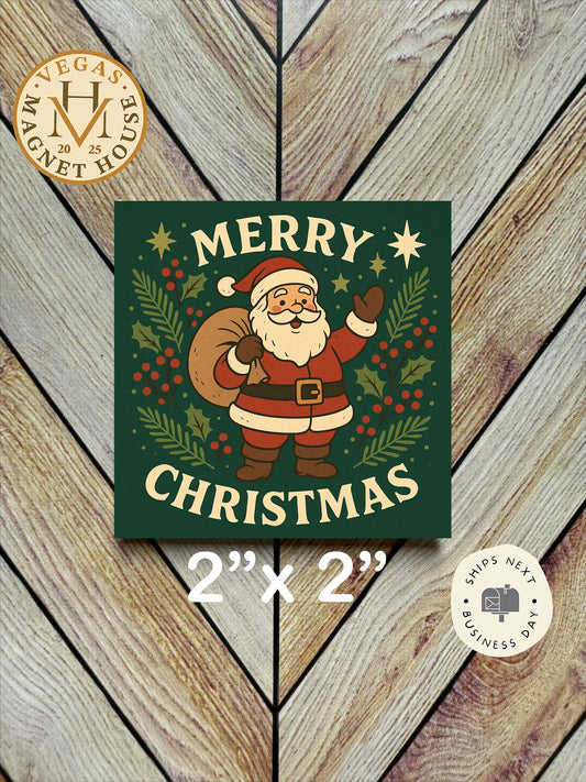 Santa with Christmas sack : Decorative Fridge Magnet (2x2")