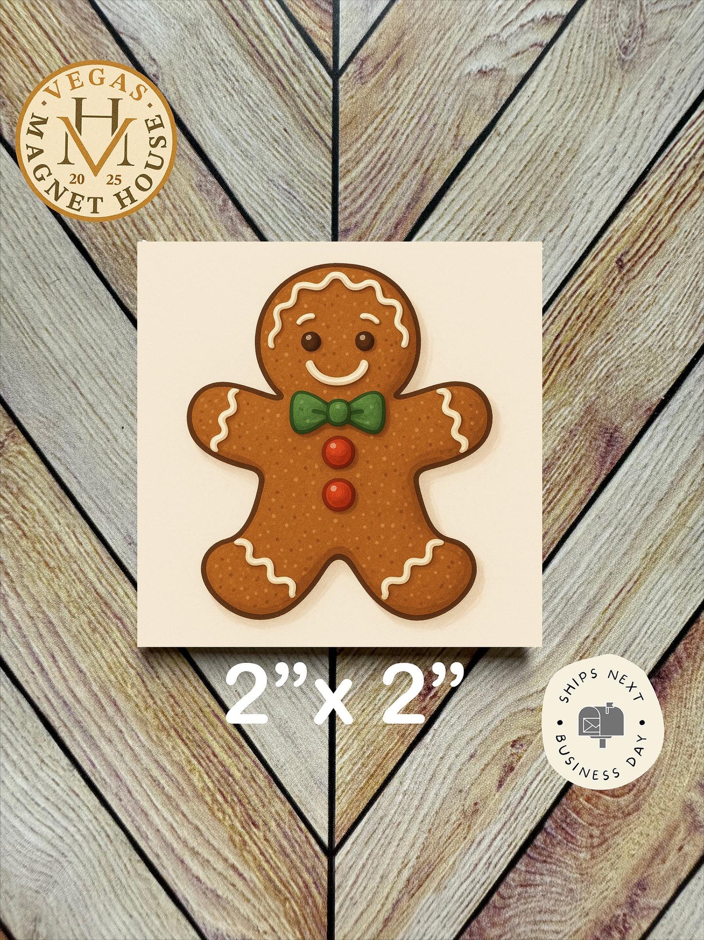 Gingerbread with Green Bow  : Decorative Fridge Magnet (2x2")