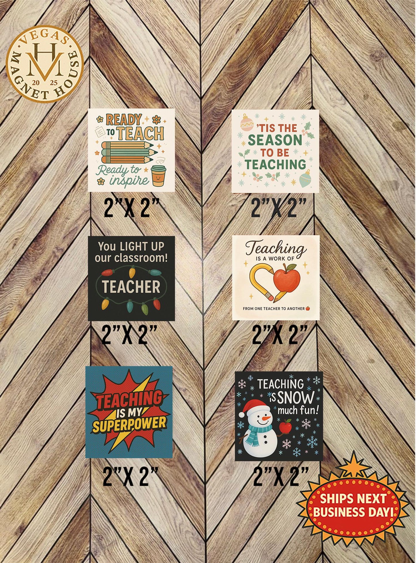 Teacher Magnet Set of 6 – Holiday Fridge Decor, Teacher Gift Bundle, Classroom,