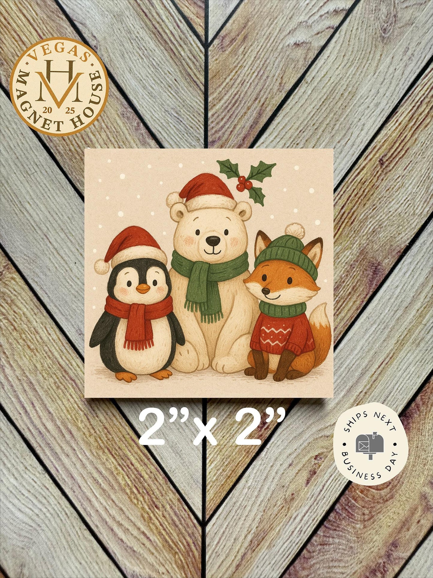 Christmas cozy scarf animals  : Decorative Fridge Magnet (2x2")