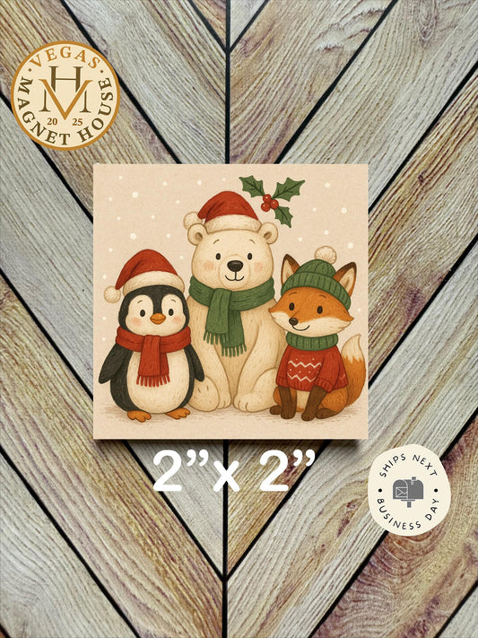 Christmas cozy scarf animals  : Decorative Fridge Magnet (2x2")