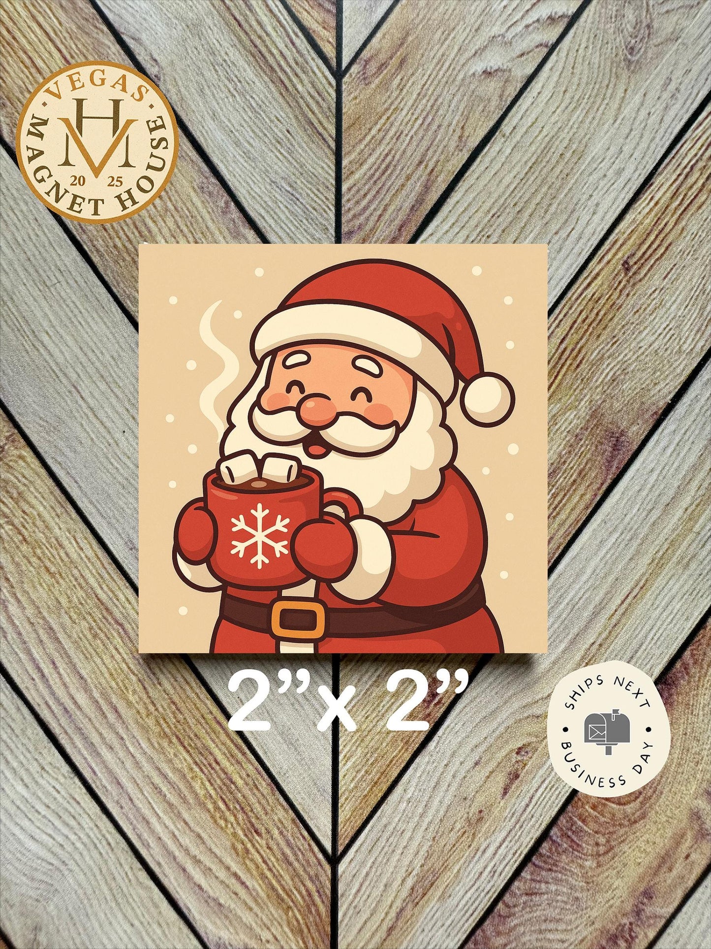 Santa with hot coco : Decorative Fridge Magnet (2x2")