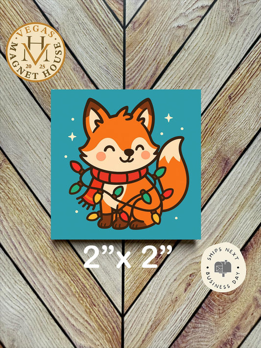 Christmas fox with lights : Decorative Fridge Magnet (2x2")