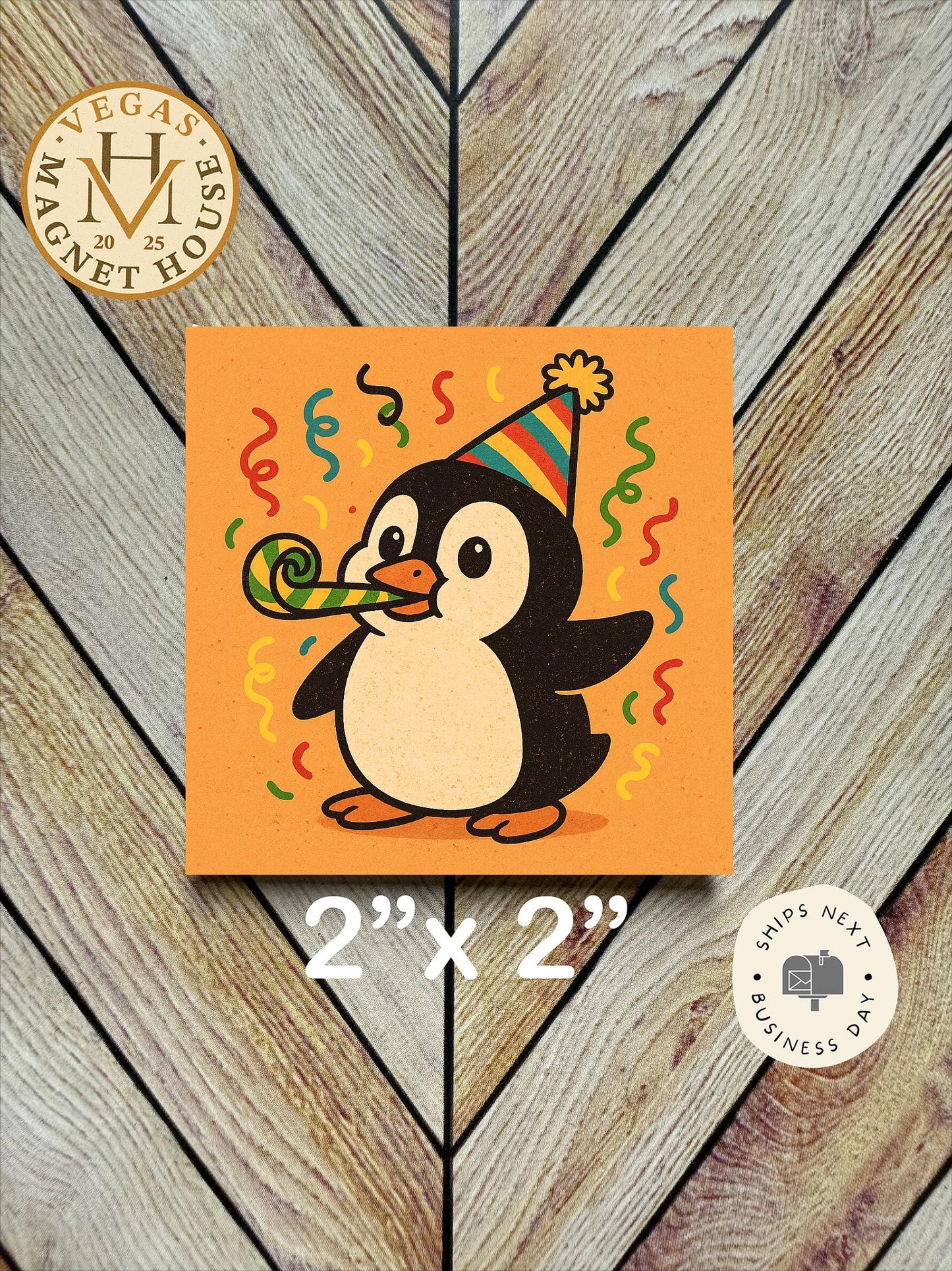 Birthday Penguin  : 2x2" Decorative Fridge Magnet