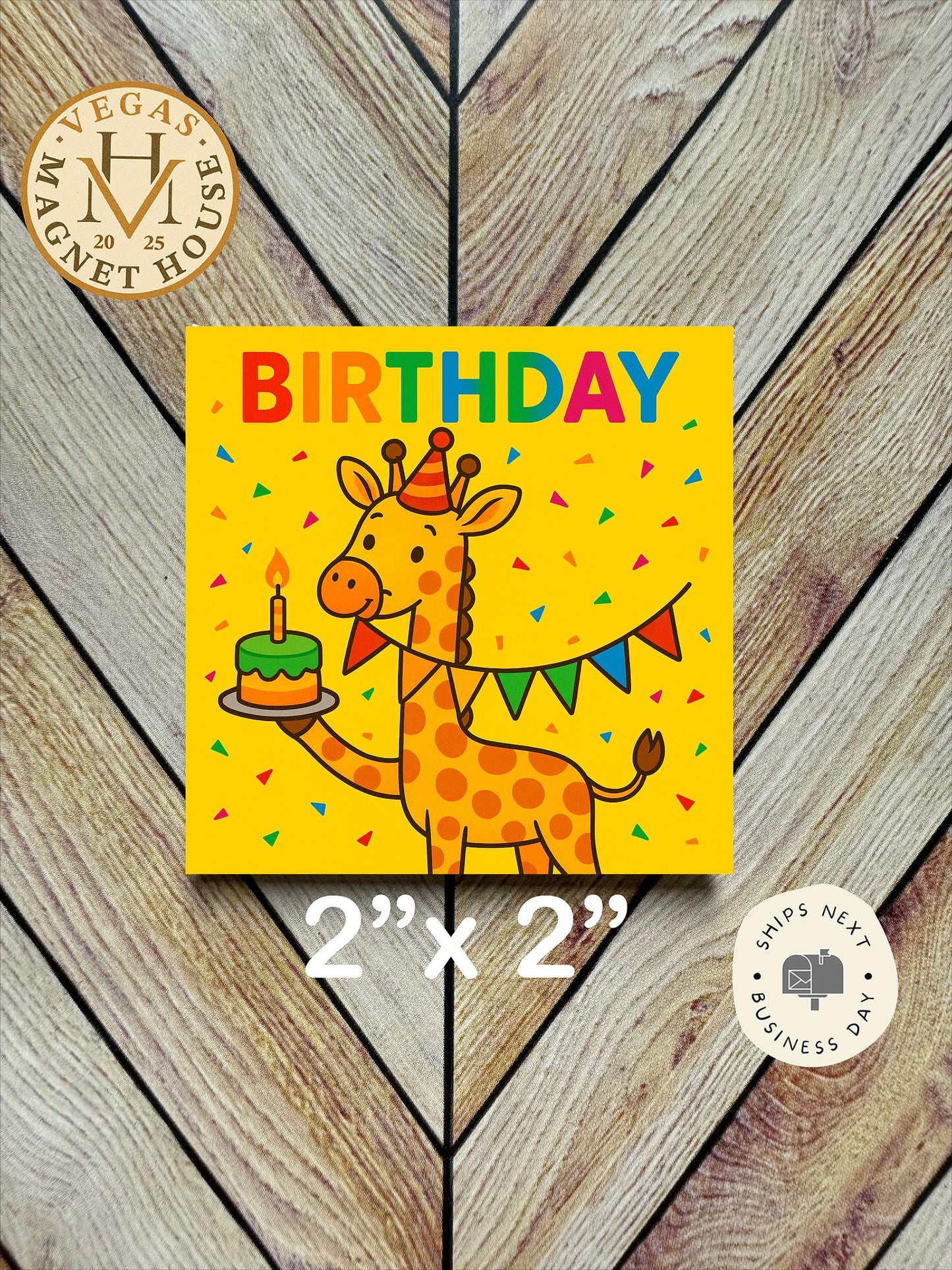 Birthday Giraffe : 2x2" Decorative Fridge Magnet