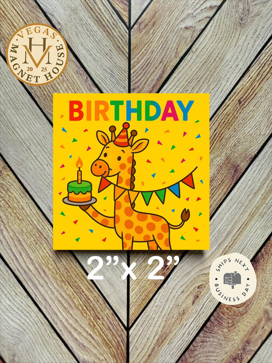 Birthday Giraffe : 2x2" Decorative Fridge Magnet