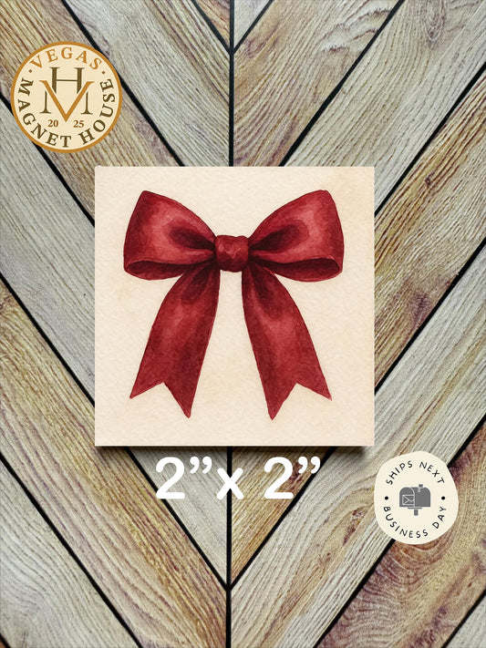 Red Ribbon Bow Magnet  : Decorative Fridge Magnet (2x2")