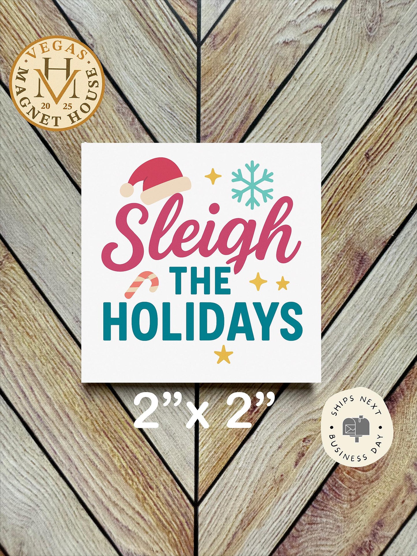 Sleigh the Holidays: 2″×2″ Decorative Christmas Fridge Magnet – Santa Sleigh Holiday Kitchen Gift