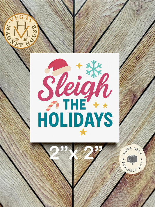 Sleigh the Holidays: 2″×2″ Decorative Christmas Fridge Magnet – Santa Sleigh Holiday Kitchen Gift