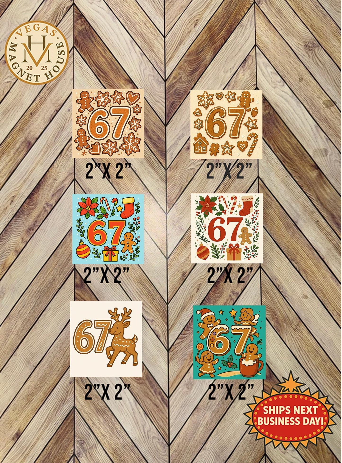 67 Gingerbread Bundle of 6 magnets: Decorative Fridge Magnets (2x2")