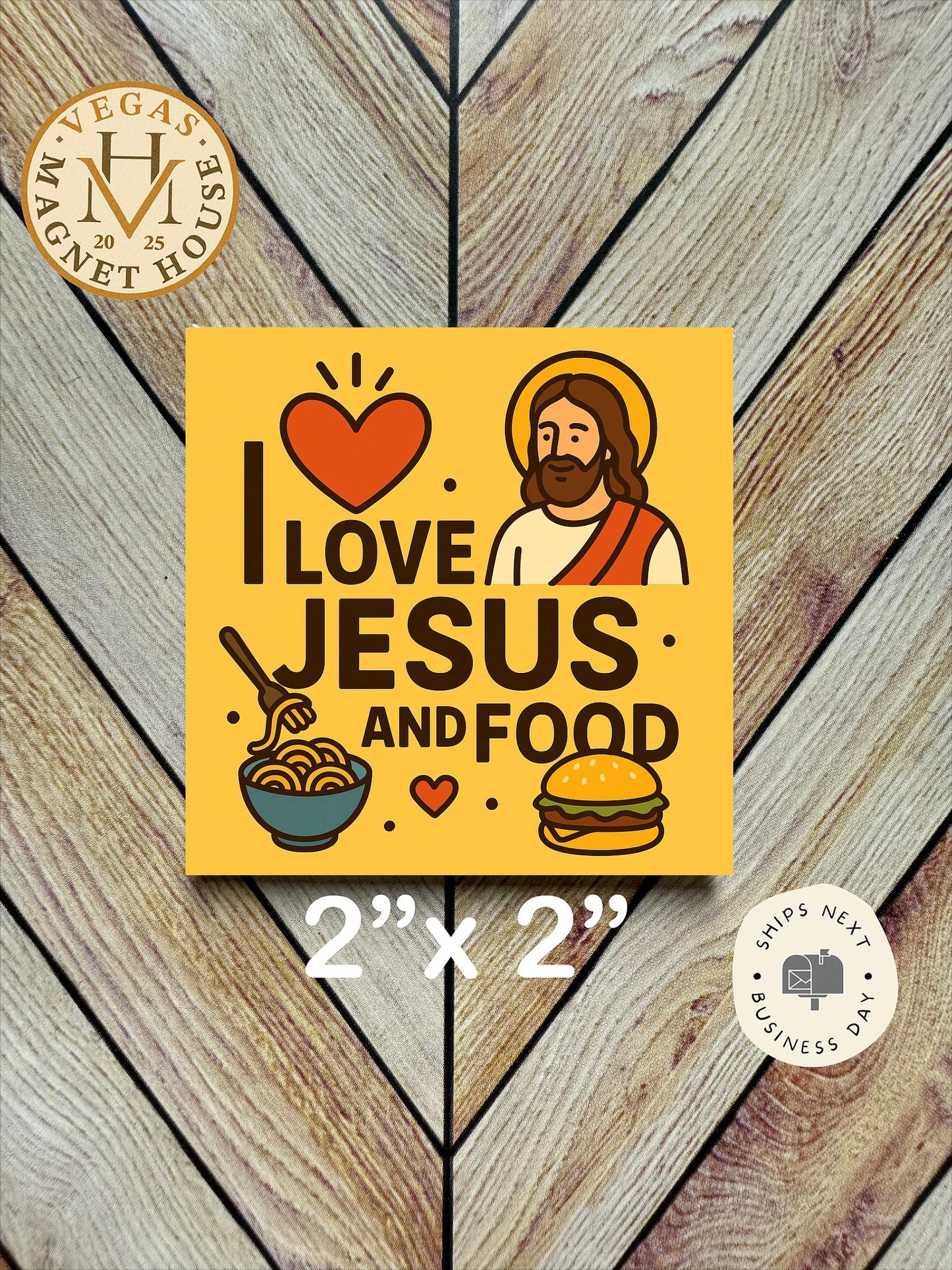 I Love Jesus and Food  : 2x2" Holiday Fridge Decor Magnet