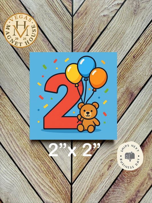 Birthday 2 magnet : 2x2" Decorative Fridge Magnet
